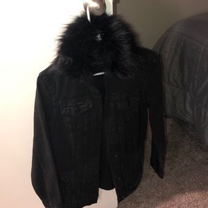 Black Denim Jacket With Removable Faux 